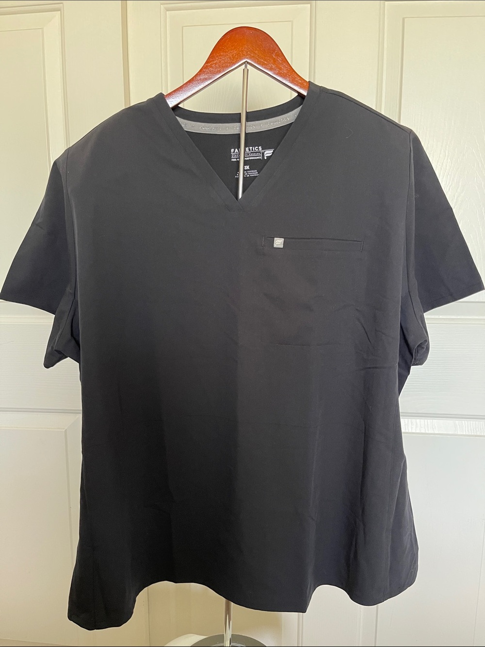 Black V-Neck Scrub Top with Chest Pocket